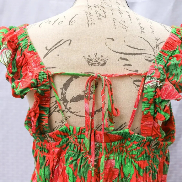 Rose & Olive Size L Hawaiian Floral ruffle tiered crop shirt/blouse - Picture 8 of 11